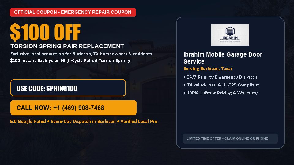 $100 OFF Dual High-Cycle Torsion Spring Replacement in Burleson, TX - Ibrahim Mobile Garage Door Service