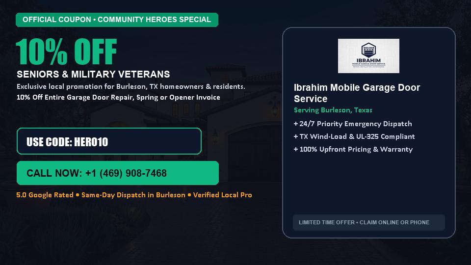 10% OFF Senior, Military & First Responder Discount in Burleson, TX - Ibrahim Mobile Garage Door Service